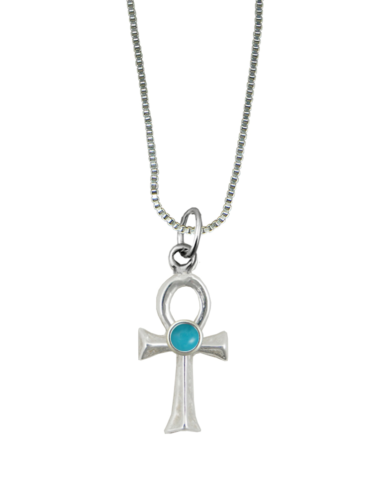 Sterling Silver Sacred Egyptian Ankh Pendant With Turquoise